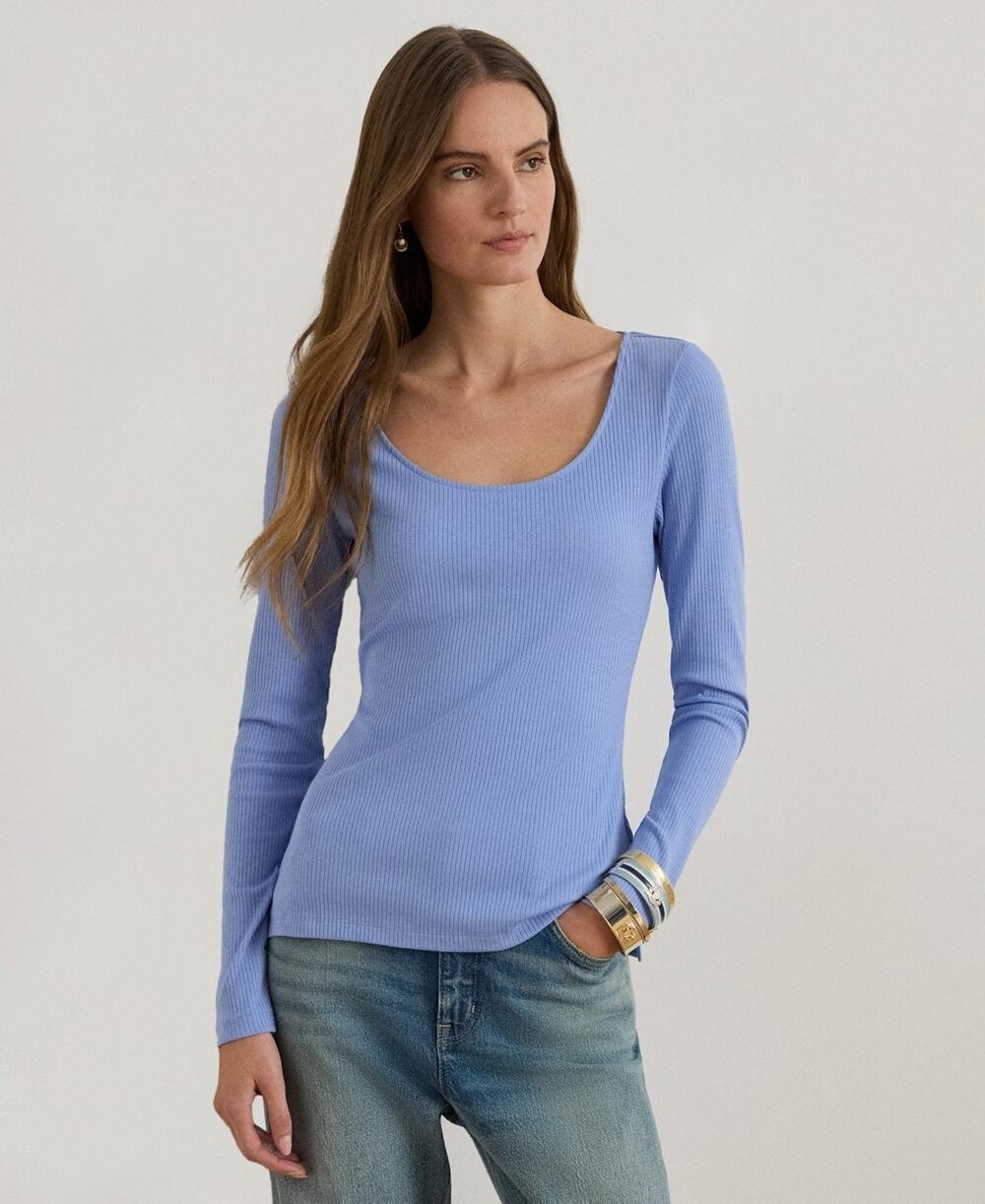Lauren Ralph Lauren Women's Rib-Knit Long-Sleeve Scoop Neck Top Size M 3183